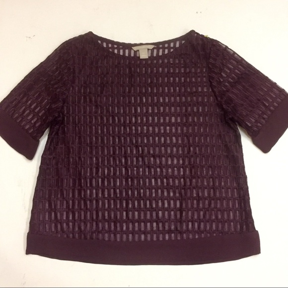 🌹HP🌹Sexy Sheer Lace Plaid Blouse Top Burgundy Deep Purple - Picture 3 of 5